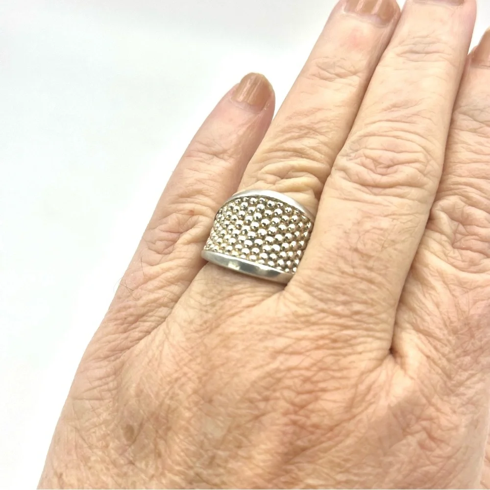 Lagos Signature Caviar Sterling Silver Beaded Concave Ring Size 7